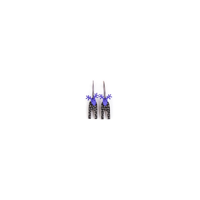 Reindeer, black with grey dots, purple head
