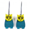 Owl, blue with black feathers, green head