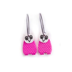 Owl, pink with red feathers, white head