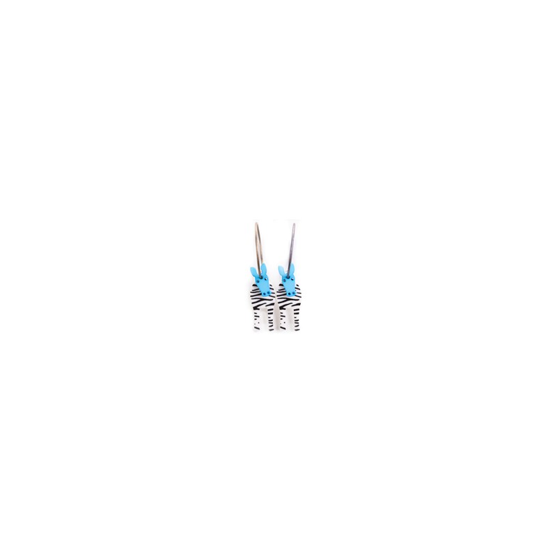 Zebra, white with black stripes, light blue head