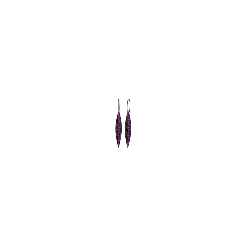 Leaf, narrow, black with white dots, purple stalk