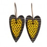 Heart, yellow with dots, black background with stripes