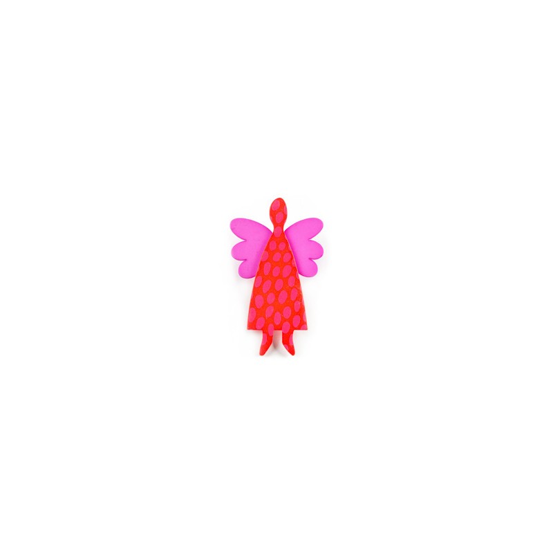 Angel, red with pink dots, pink wings