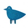 Bird, blue with black spots, blue legs with black stripes