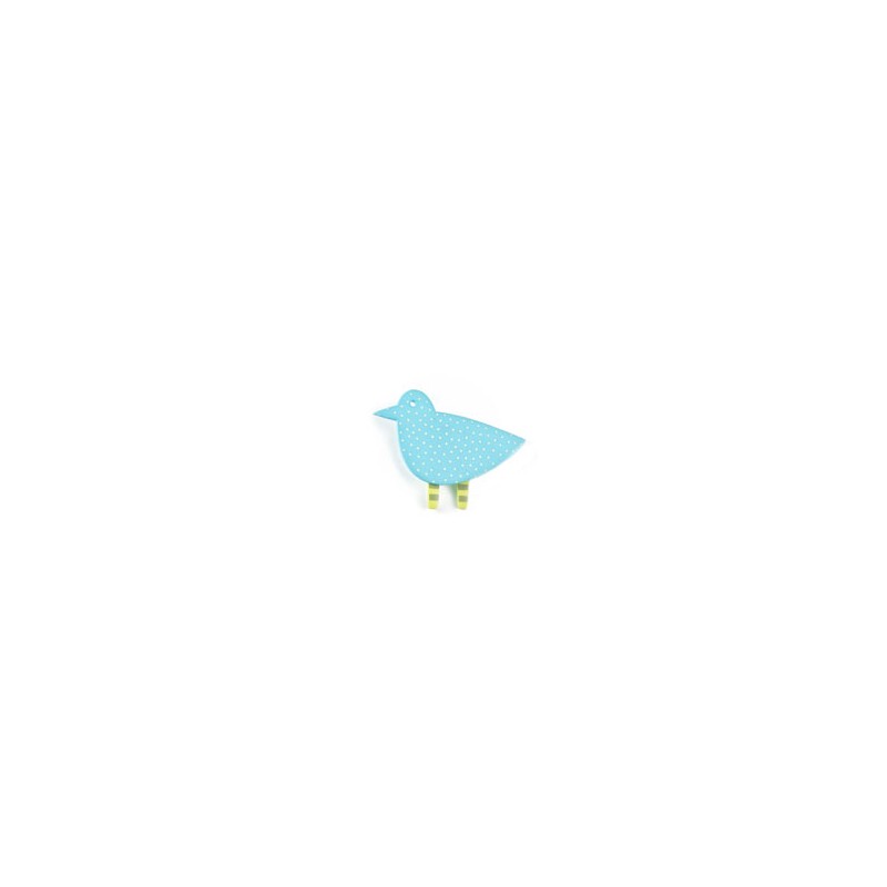 Bird, light blue w white dots, yellow legs w green stripes