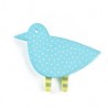 Bird, light blue w white dots, yellow legs w green stripes