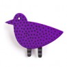 Bird, purple w blue dots, black legs w grey stripes