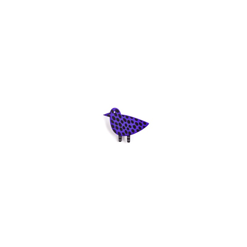 Bird, purple with vlack spots, black legs