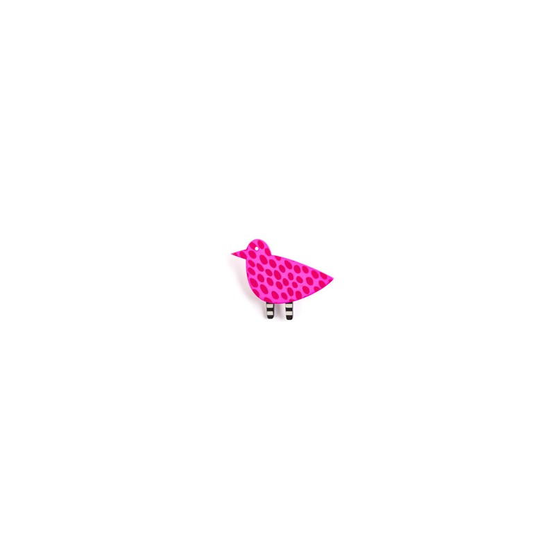 Bird, pink w red large dots, black legs w white stripes