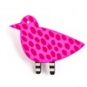 Bird, pink w red large dots, black legs w white stripes