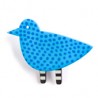 Bird, blue with blue spots, black/ white legs