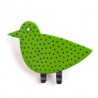 Bird, green with black dots, black legs w grey stripes