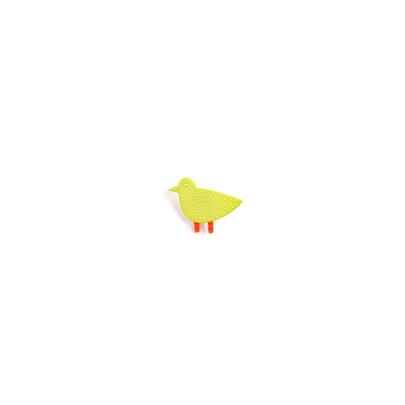 Bird, yellow w white dots, orange legs w white stripes